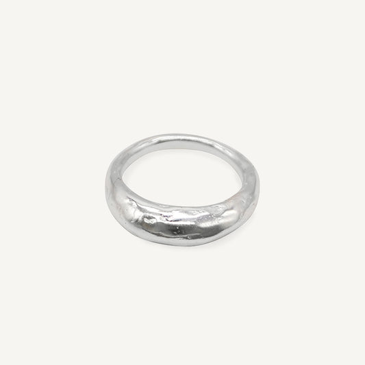 Textured chunky silver CLEMENTE ring with a tapered band, ethically handmade custom to your size in London using recycled silver.