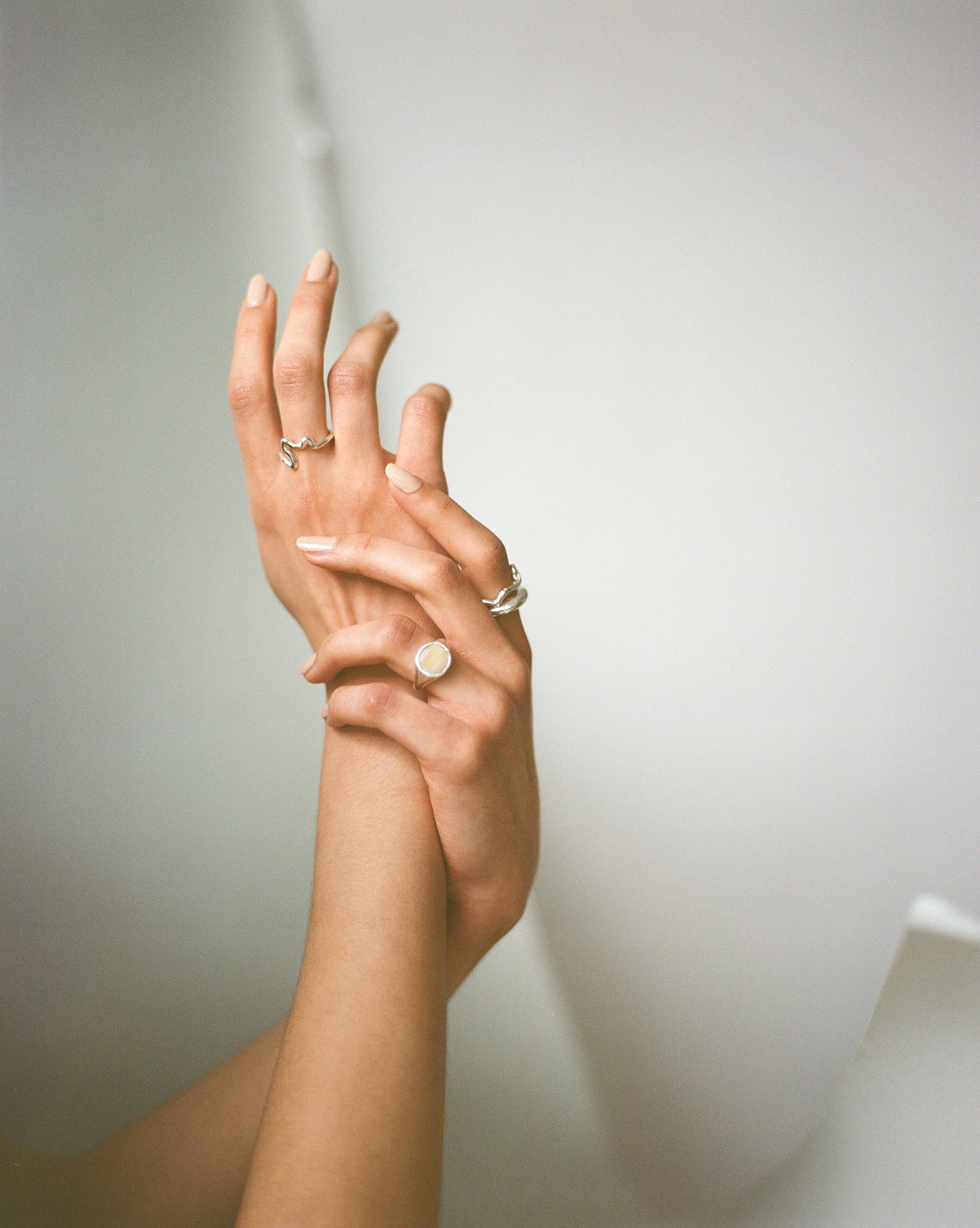 Emory 02 - a playful silver line drawing stacking ring with organic textured silver finish ethically handmade in London from recycled silver by Folde Jewellery