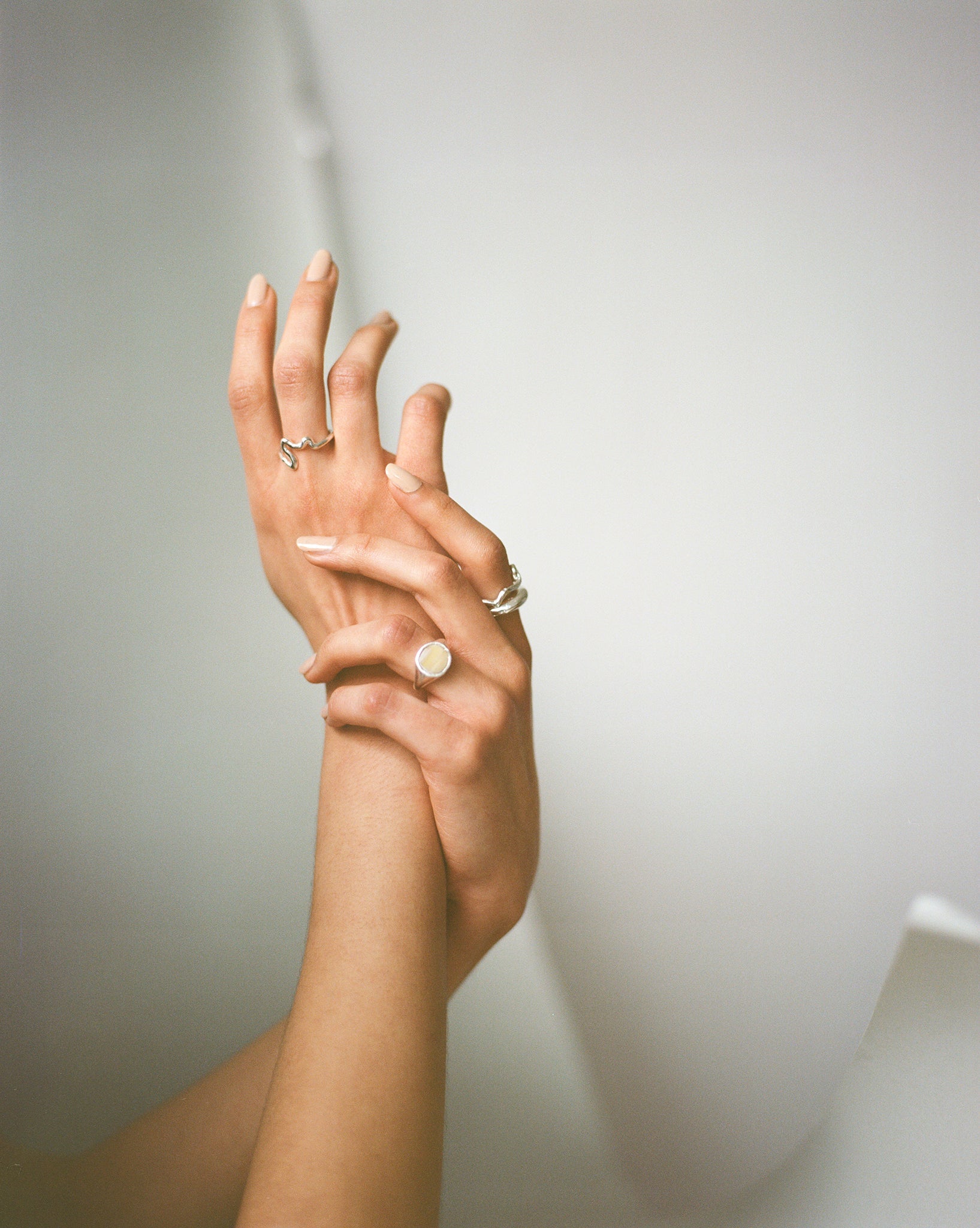 Emory 02 - a  playful silver line drawing stacking ring with organic textured silver finish ethically handmade in London from recycled silver by Folde Jewellery