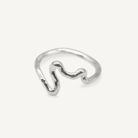Emory 02 - a  playful silver line drawing stacking ring with organic textured silver finish ethically handmade in London from recycled silver by Folde Jewellery